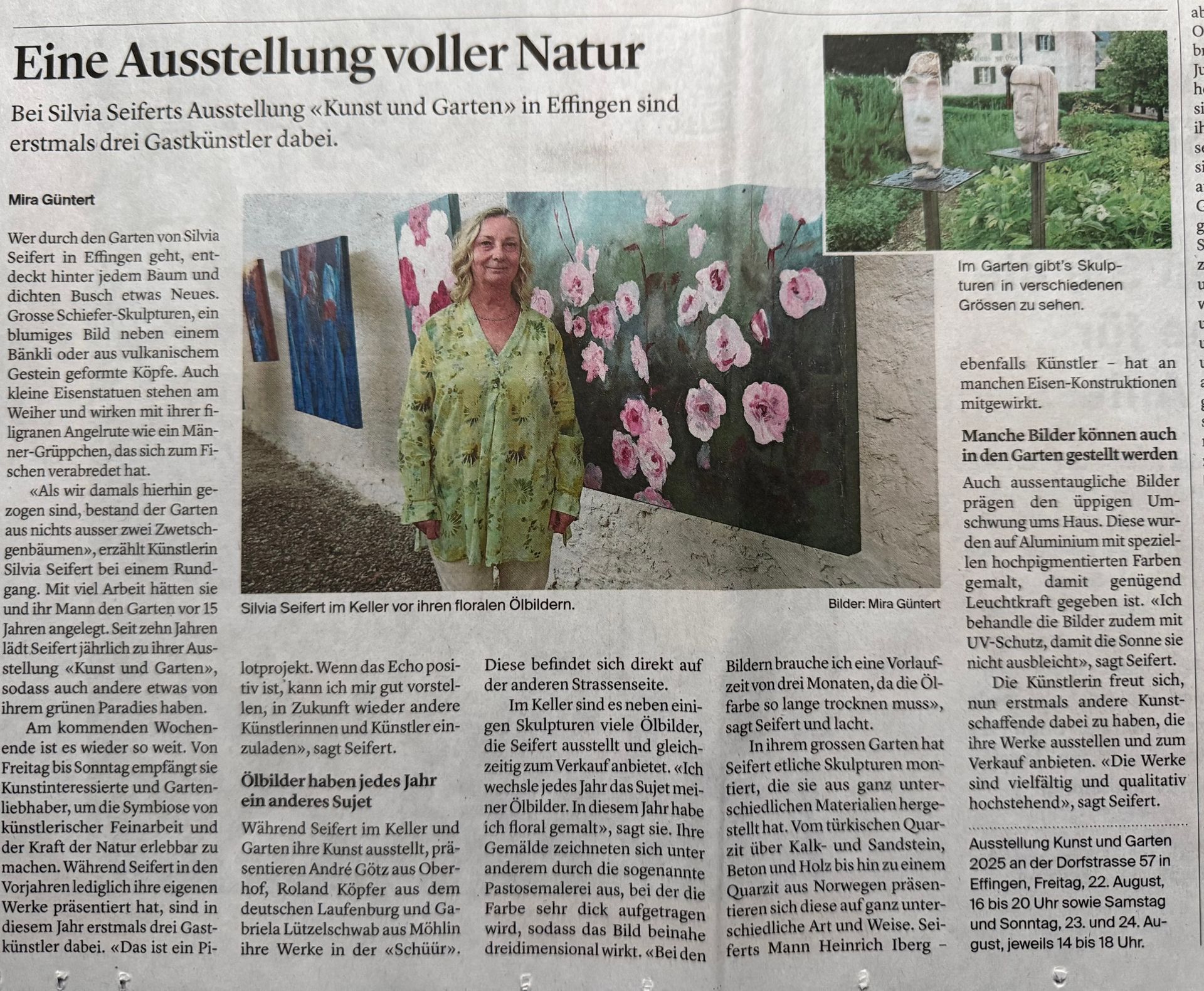 Ausstellung Kunst und Garten, Effingen; Bericht in der Aargauer Zeitung, August 2025