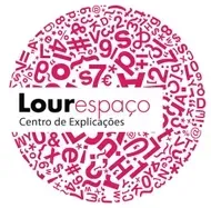 The logo for lourdespaco centro de explicações is a circle made of letters and numbers.