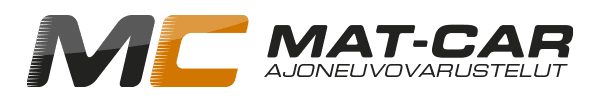 MAT-CAR-logo, jossa on oranssi ja musta tyylitelty &rdquo;MC&rdquo; sek&auml; teksti &rdquo;AJONEUVOVARUSTELUT&rdquo; sen alla
