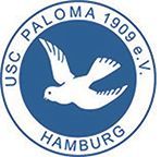Logo des USC Paloma 1909 e.V. Hamburg: ein blaues kreisförmiges Emblem mit einer fliegenden weißen Taube.