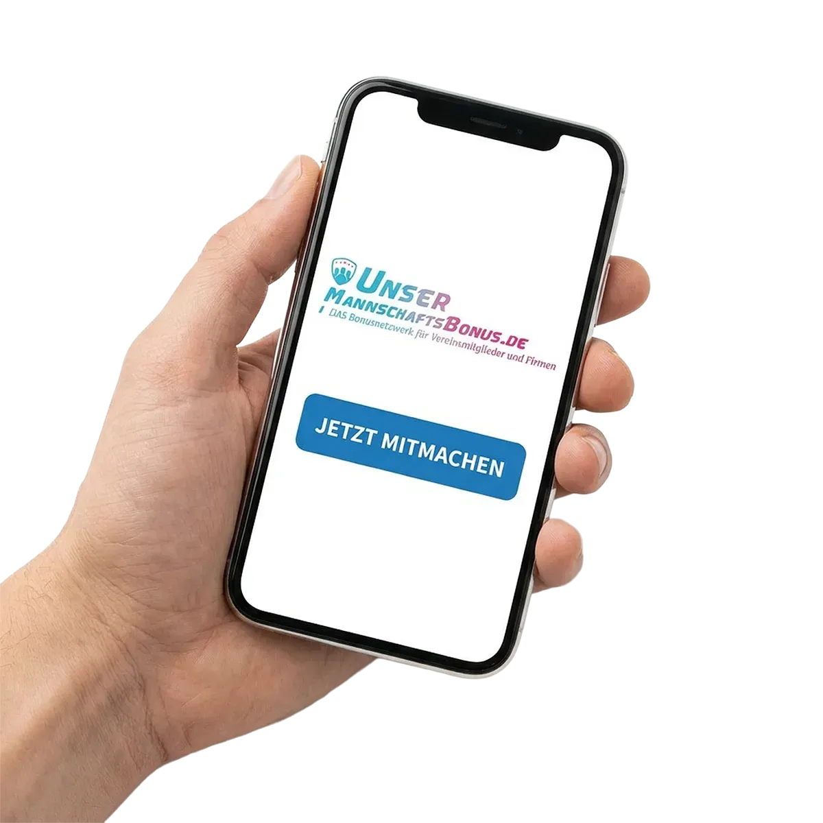 Eine Hand hält ein Smartphone, auf dem die Webseite 