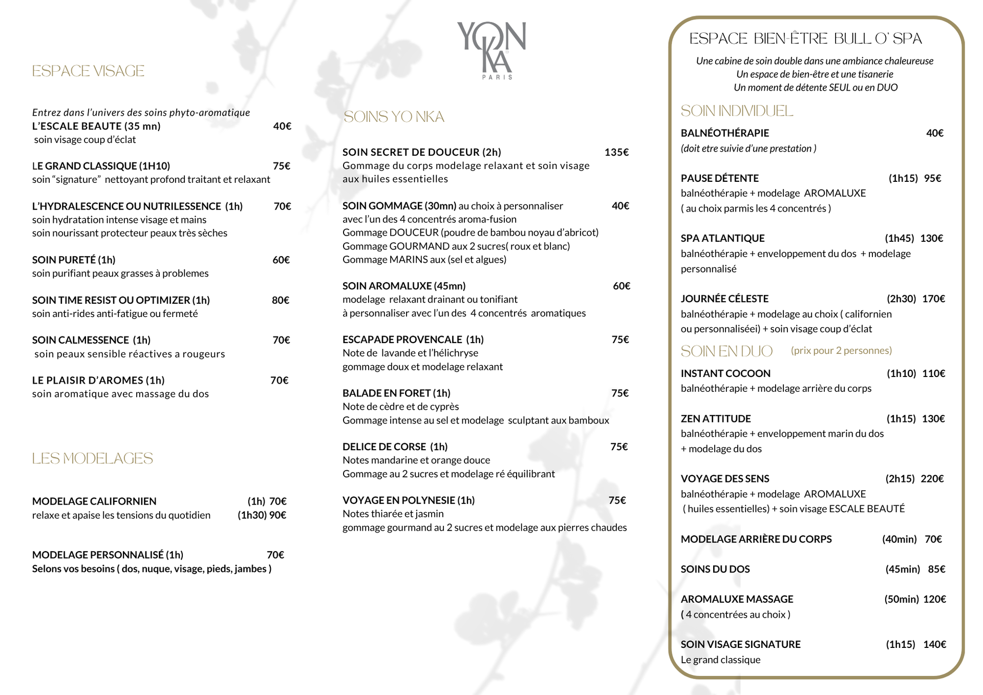 Brochure tarifaire bien-être