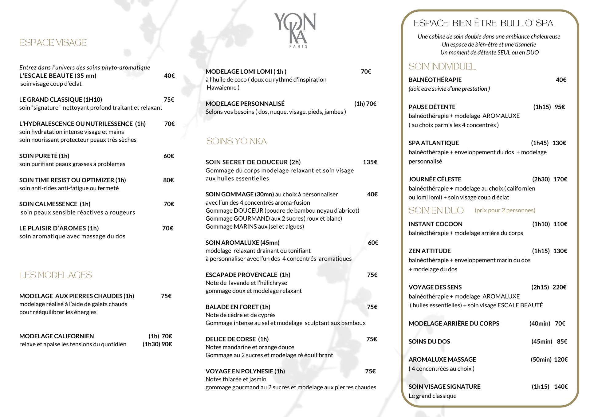 Brochure tarifaire bien-être