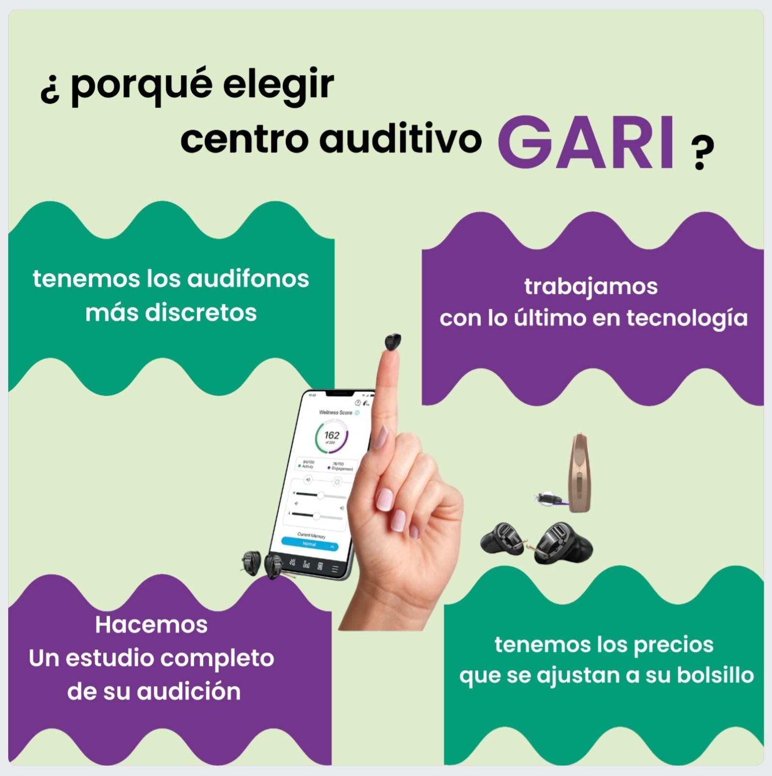 Un cartel con una mano apuntando a un teléfono celular.