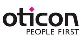 El logotipo de Oticon People First es negro y rosa.