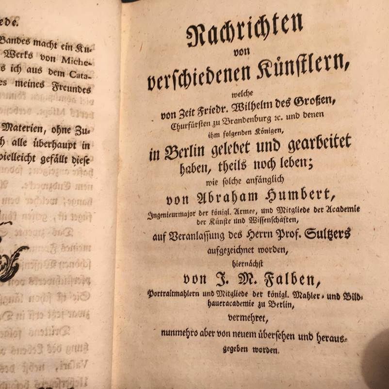 Page de titre d'un livre allemand du XVIIIe siècle détaillant la vie et l'œuvre d'artistes berlinois.
