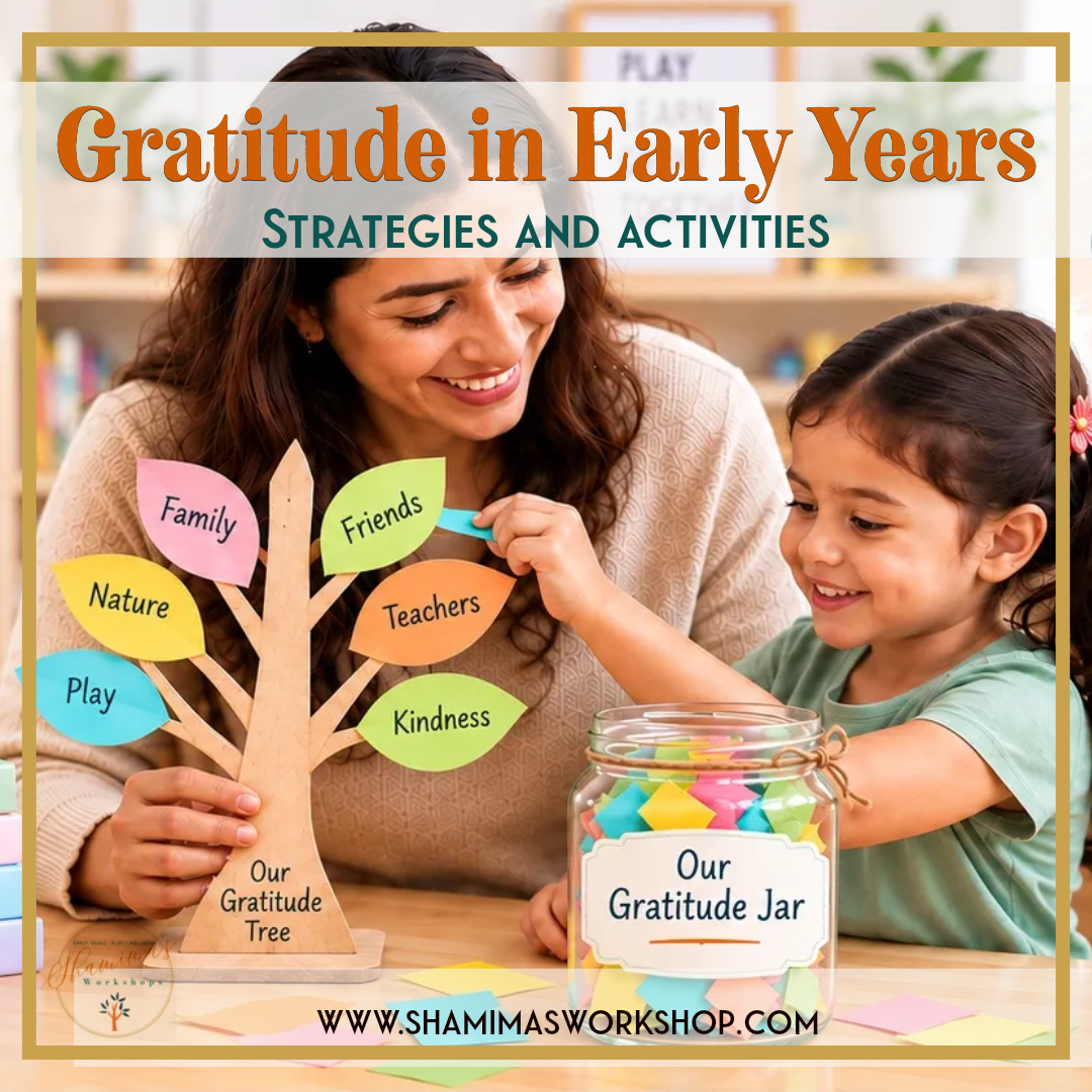 Practitioner and child exploring gratitude through a gratitude tree and gratitude jar