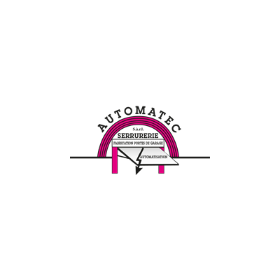 Logo du salon de coiffure Automatec avec une arche rose et du texte noir