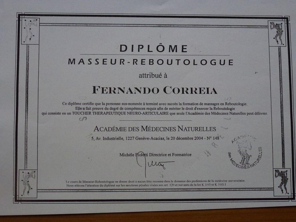 certificat Nelio Correia médecines naturelles