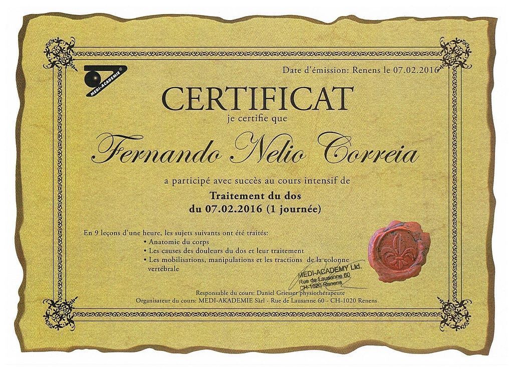 certificat Nelio Correia