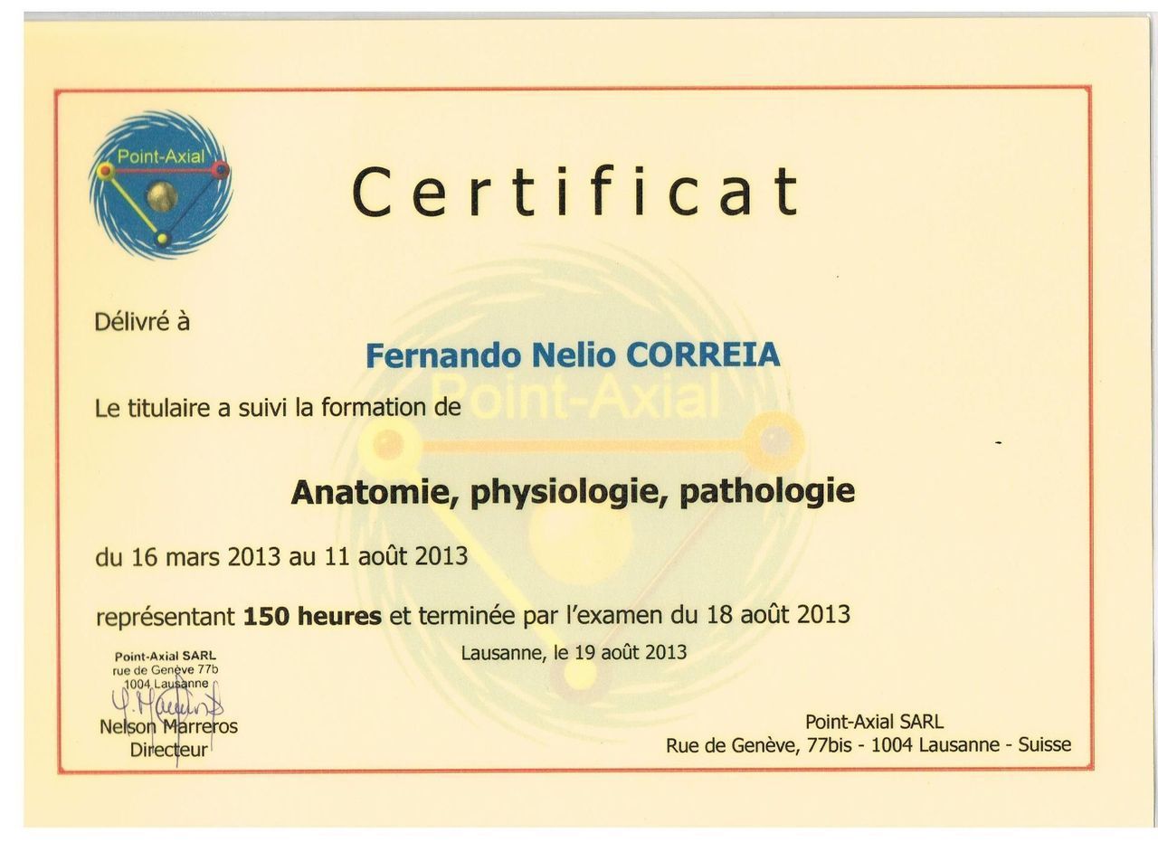 certificat Nelio Correia anatomie
