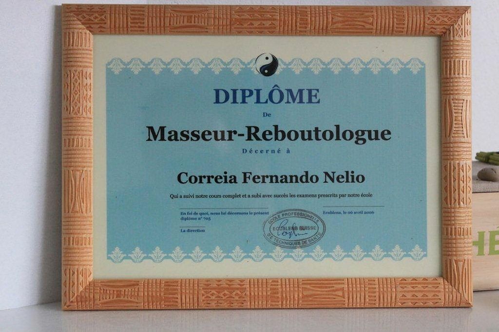 certificat Nelio Correia masseur-reboutologue