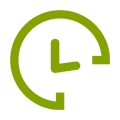 Symbole d'horloge verte indiquant l'heure ou la planification.