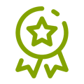 Insigne de récompense vert avec une étoile à l'intérieur.