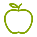 Contour vert d'une pomme avec une petite feuille.
