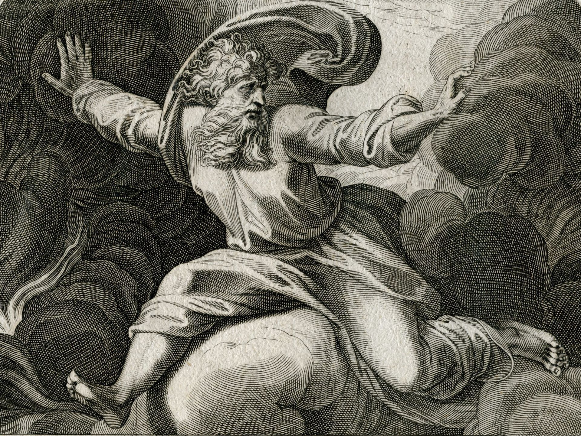 Schwarz-Weiß-Zeichnung von Zeus