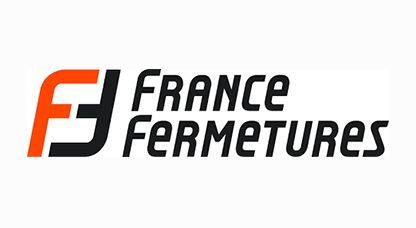 Logo : Motif FF orange et noir à côté du texte France Fermetures.