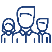 Trois personnages stylisés, cernés de bleu, suggérant une équipe ou un groupe.