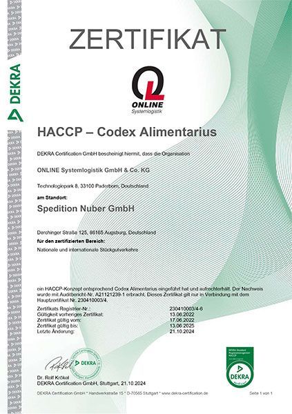 Zertifikat HACCP