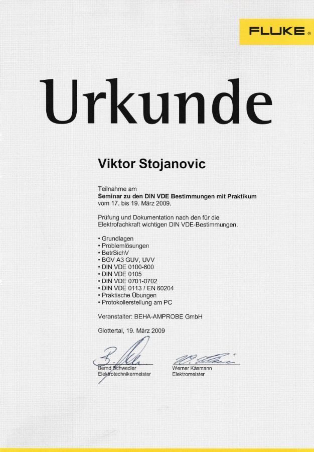 Zertifikate von Viktor Stojanovic