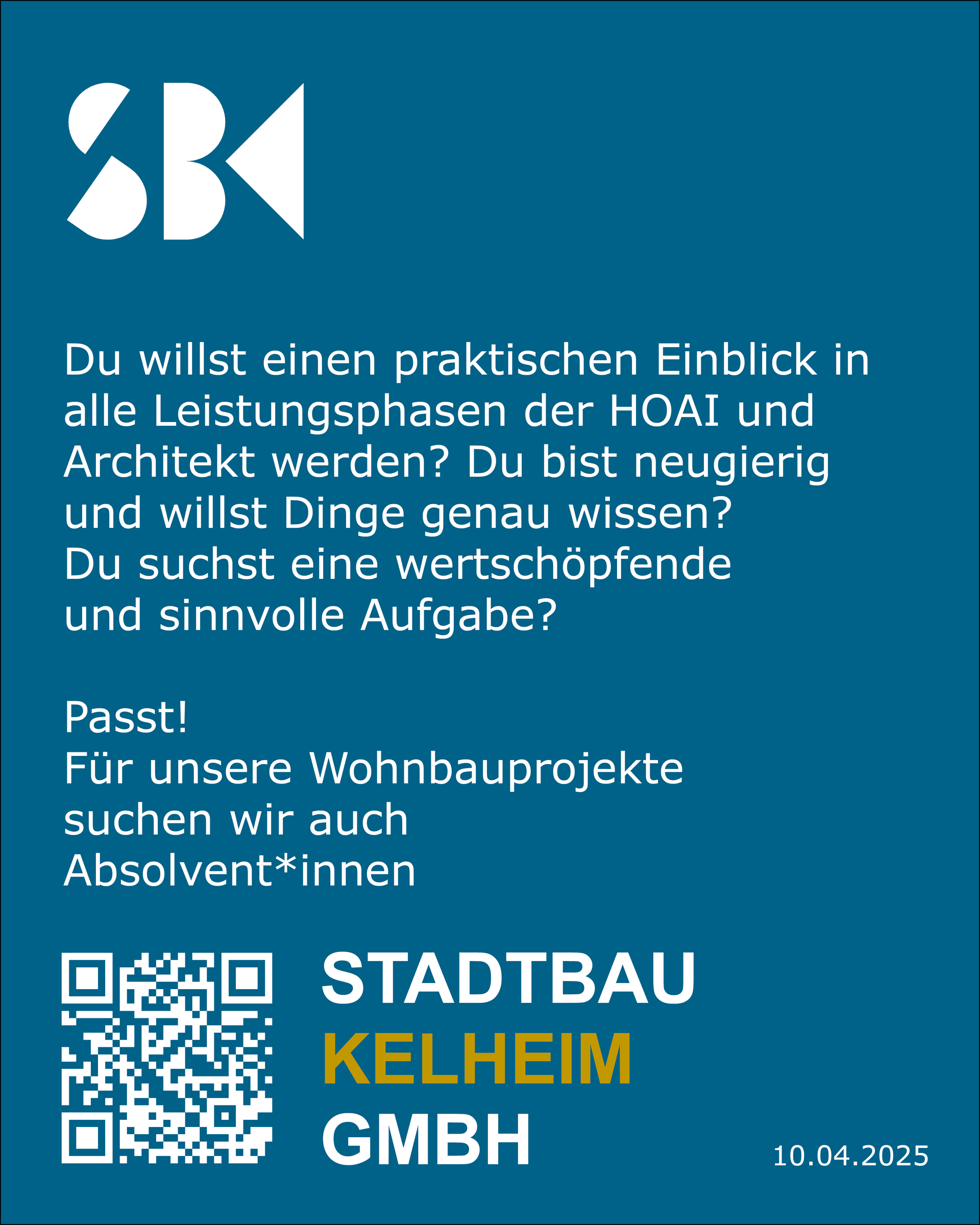 Stellenanzeige der Stadtbau Kelheim GmbH für Absolventinnen