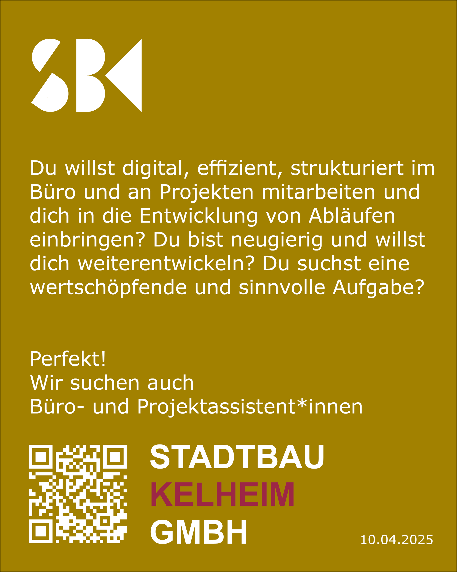 Stellenanzeige der Stadtbau Kelheim GmbH für Büroassistenten und Projektassistentinnen
