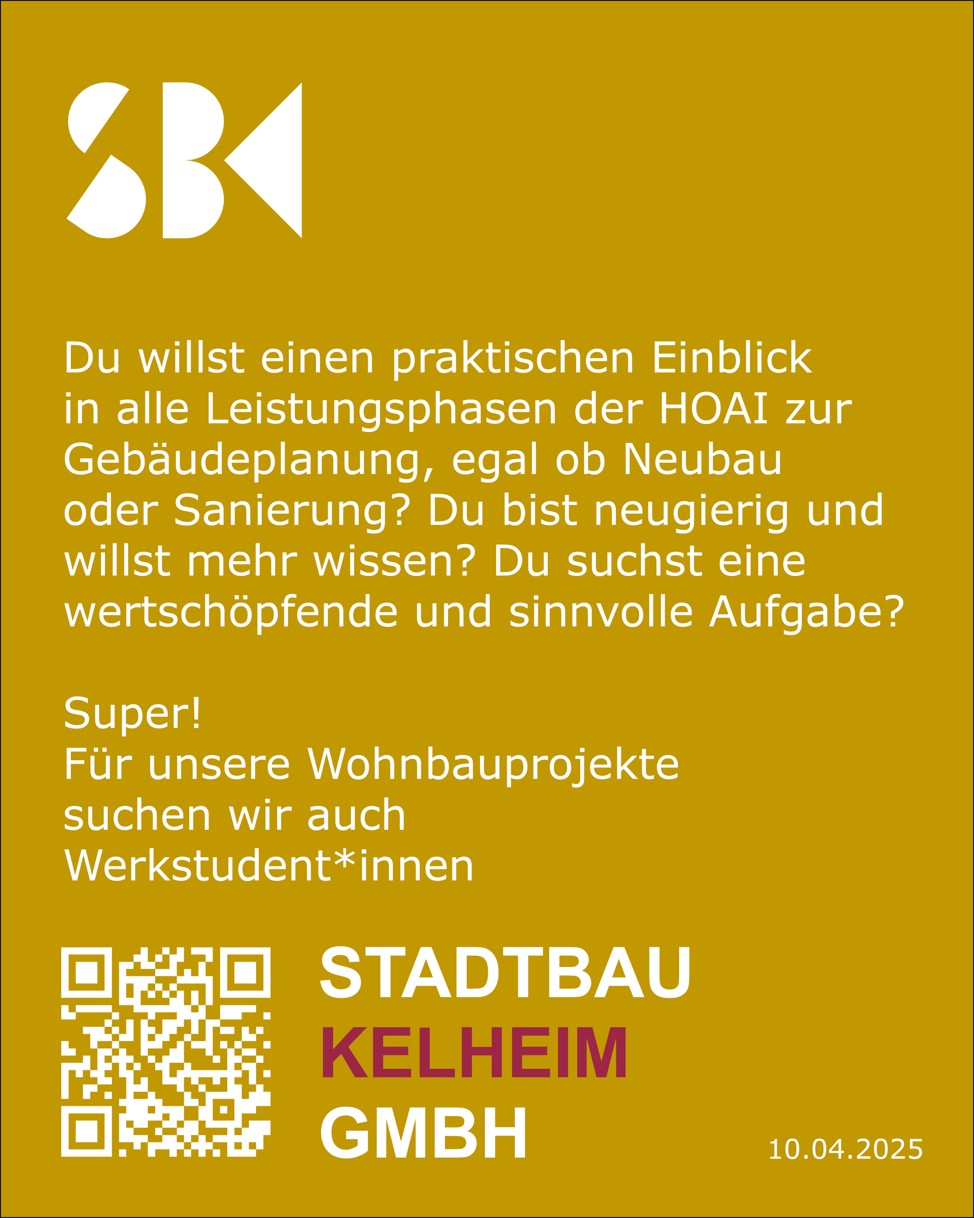 Stellenanzeige der Stadtbau Kelheim GmbH für Werkstudentinnen