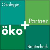 Grünes und türkisfarbenes Öko Partner Bautechnik-Logo mit weißem Kreuz und Text