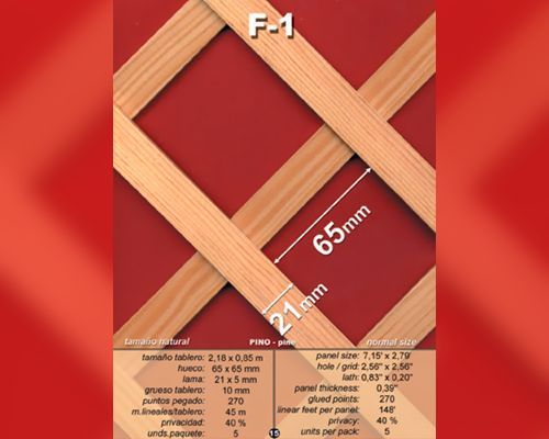 Una imagen de una celosía de madera que dice f-1.