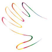 Un dibujo colorido de una mano sobre un fondo blanco.