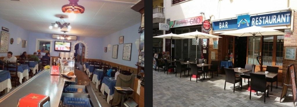 Un restaurante con mesas y sillas y un cartel que dice restaurante.