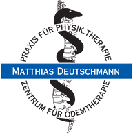 Logo of Matthias Deutschmann: Staff of Asclepius with text