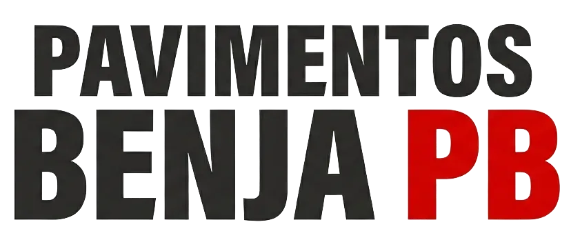 Logotipo con el texto &ldquo;Pavimentos Benja PB&rdquo; en negro y rojo sobre fondo blanco.