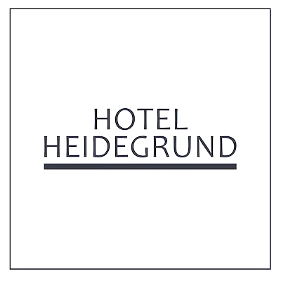 Logo für das Hotel Heidegrund mit dem Hotelnamen in schwarzer Schrift, zentriert in einem quadratischen Rahmen.