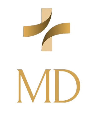 Un gráfico de color dorado que representa una cruz estilizada sobre las letras doradas