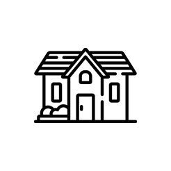eine schwarz-weiße Ikone eines Hauses mit Dach