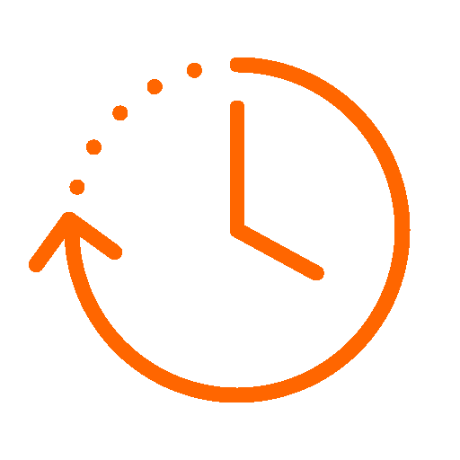 eine orangefarbene Uhr mit einem nach oben zeigenden Pfeil