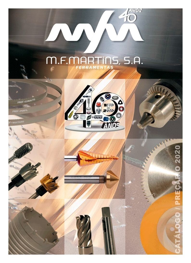 Capa do catálogo da MF Martins SA, em comemoração aos seus 40 anos. Apresenta máquinas-ferramenta.