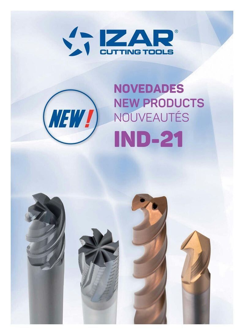 Brochura promocional das ferramentas de corte IZAR, apresentando os novos produtos industriais.