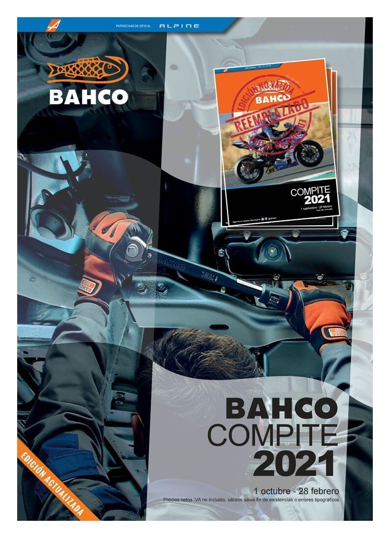 Capa do catálogo de ferramentas Bahco 2021: mecânico trabalhando em um veículo.