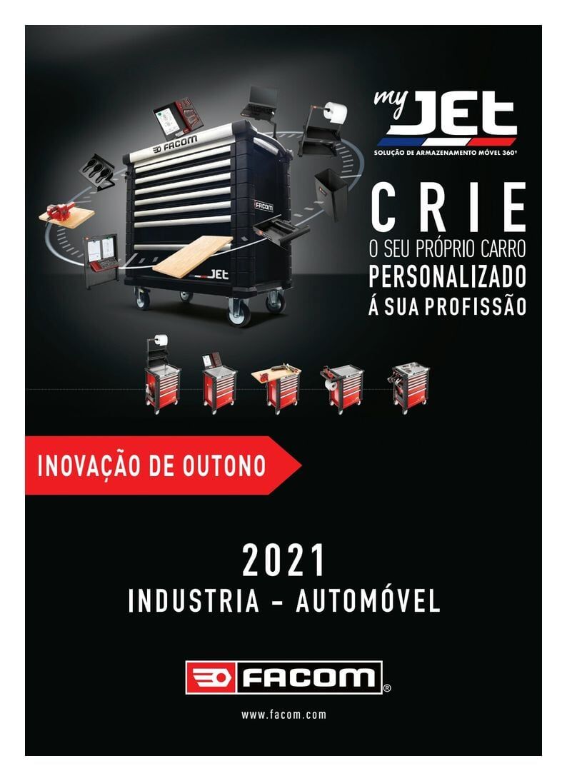 Black and red FACOM advertisement for a personalized automotive toolbox.