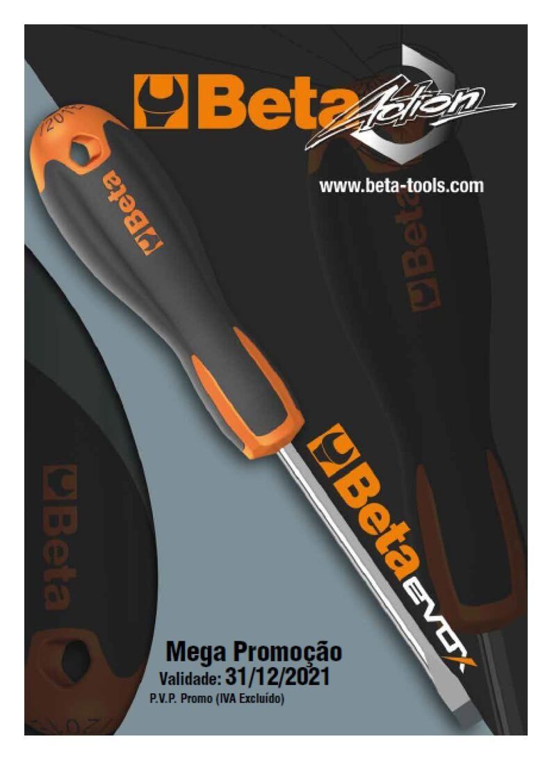 Chave de fenda Beta, cabo preto e laranja, propaganda para promoção com término em 31/12/2021.