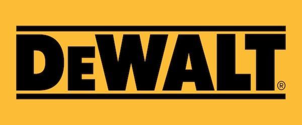 Logotipo da DeWalt em fundo amarelo, texto preto dentro de bordas pretas.