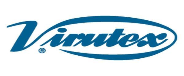 Logotipo da Virutex em fonte cursiva azul com contorno oval.