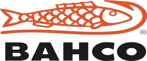 Logotipo: peixe laranja com anzol, sobre a palavra BAHCO em preto.