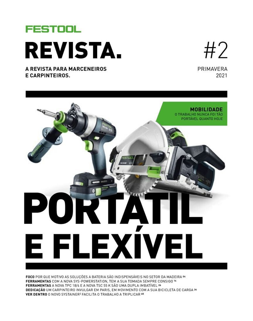 Capa da revista Festool: furadeira sem fio e serra circular, título 
