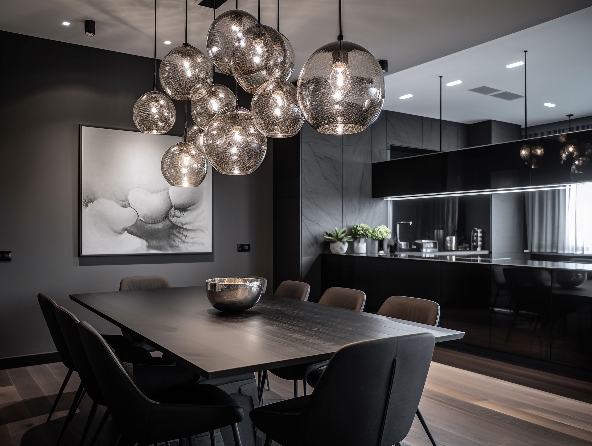Une salle à manger aménagée dans les tons gris