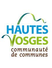Logo de la communauté de communes Hautes Vosges, texte bleu et vert sur fond blanc