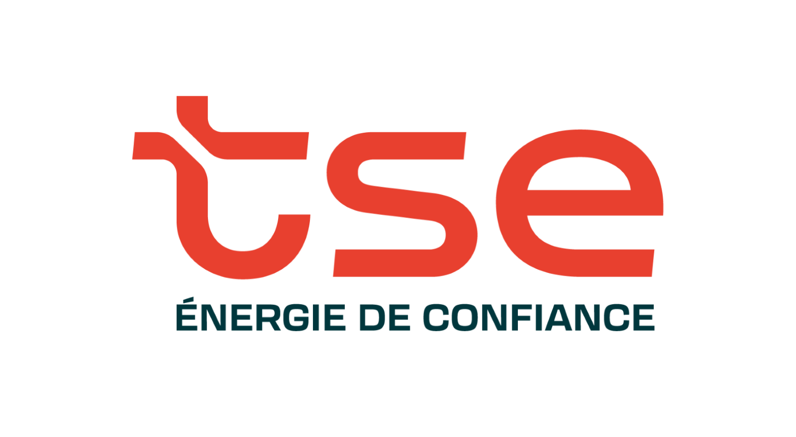 Logo TSE en rouge, avec le slogan ÉNERGIE DE CONFIANCE en dessous, en bleu canard foncé.
