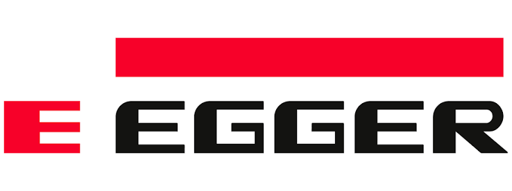 Logo EGGER rouge, noir et blanc sur fond blanc